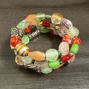 Glass Bead Silver Wrap Bracelet